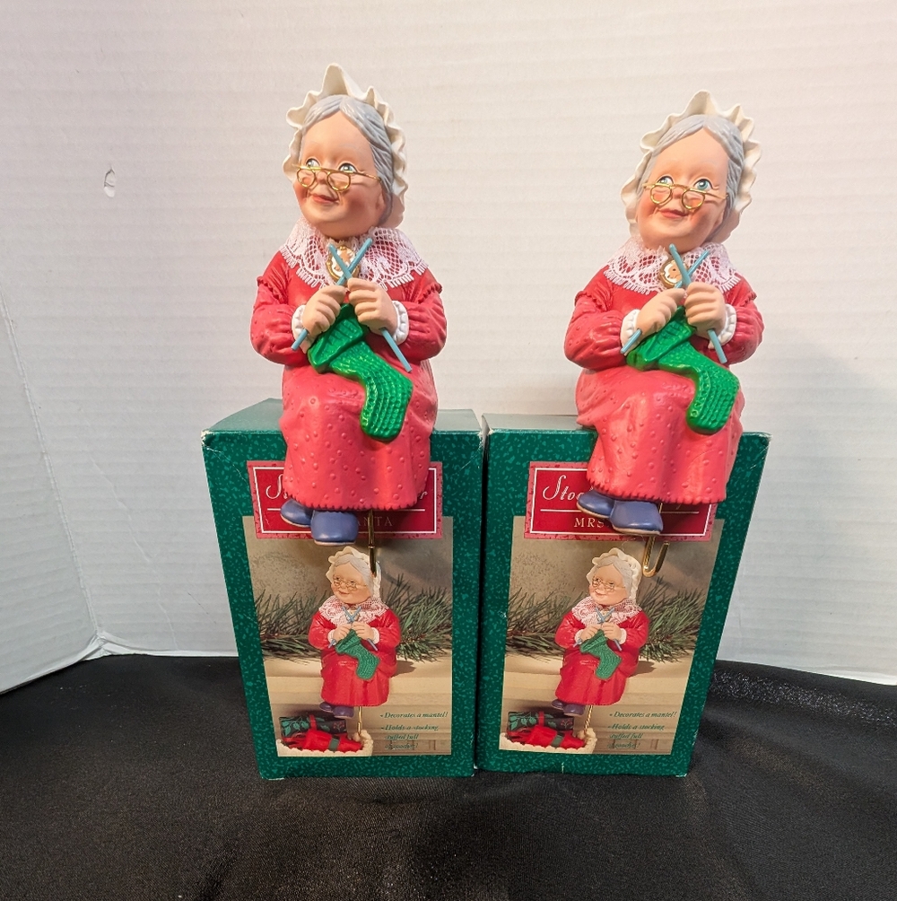 1988 Hallmark MRS. SANTA CLAUS STOCKING HANGER NEW Christmas Knitting Lot Of 2